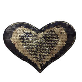 爱心亮片布贴 衣服补丁贴 黑金双色片桃心珠片电脑绣花 服装辅料