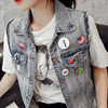 Korean Edition spring and autumn badge Chaqueta have cash less than that is registered in the accounts Easy Show thin Versatile hole Retro cowboy Vest waistcoat