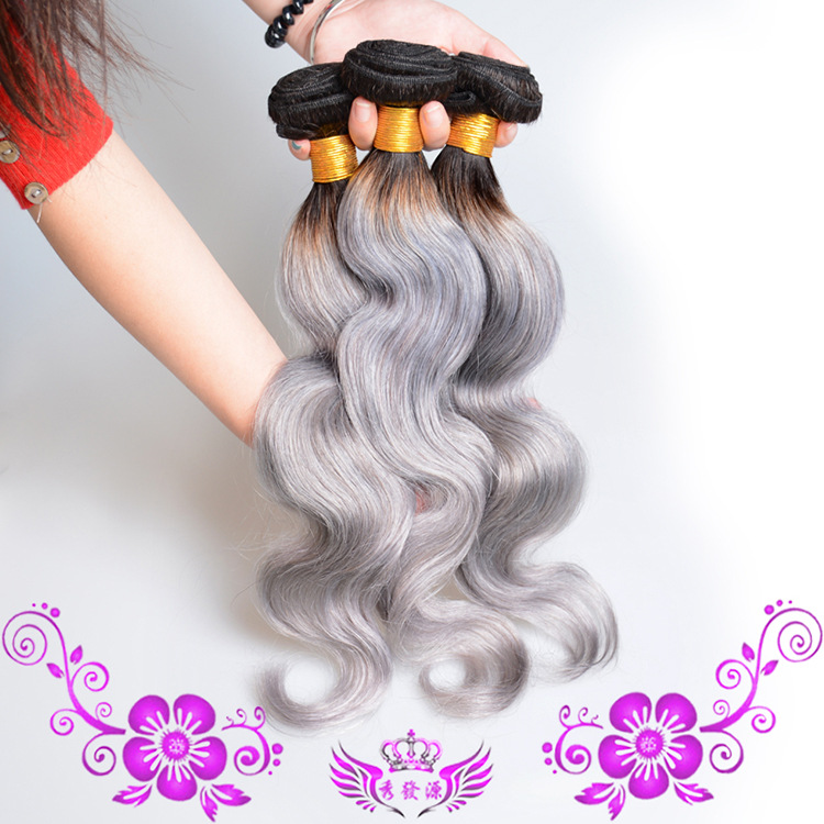 Popular European and American 1B / gray human hair wig body wave t grey wig curtain Brazilian hair curtain