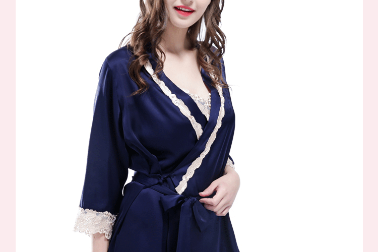 Simulation Silk Pajamas Nightdress Two-piece Sexy Pajamas Ladies Embroidery Lace Pajamas Wholesale display picture 29