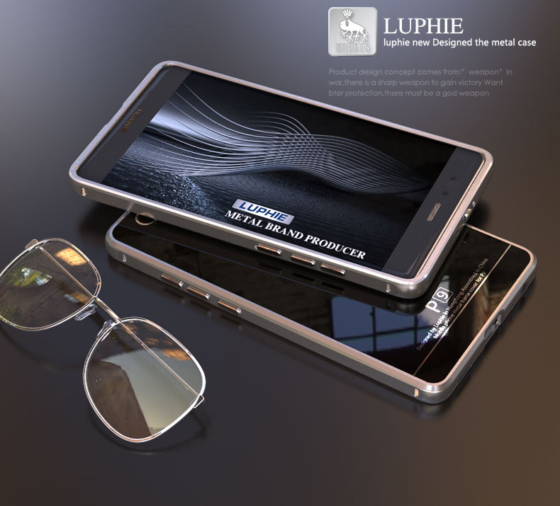 Luphie Aircraft Aluminum Metal Frame 9H Tempered Glass Back Cover Case for Huawei P9