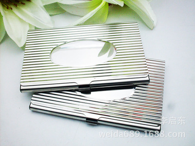 direct deal Stainless steel stripe Oval Card case Exhibition/Promotional Gifts Card Holders