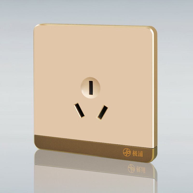 新品 极浦电工三孔16A空调墙壁开关面板苹果金电源 家用套装