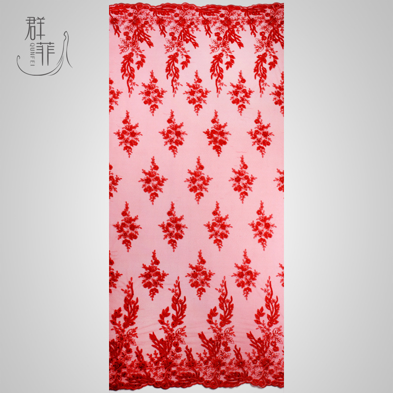 婚纱礼服面料手工烫钻蕾丝满幅