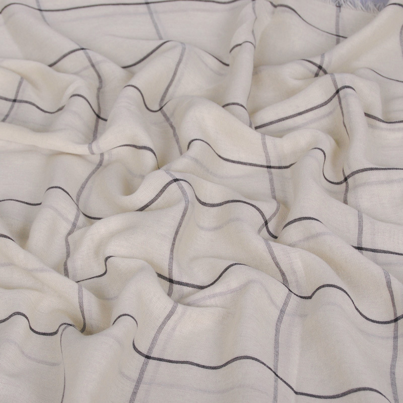 #10米色 (5) - 几何绣花围巾巴厘纱