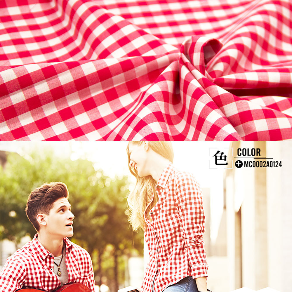 现货供应 棉 色织朝阳格衬衫面料 靠垫抱枕布 红白格子布