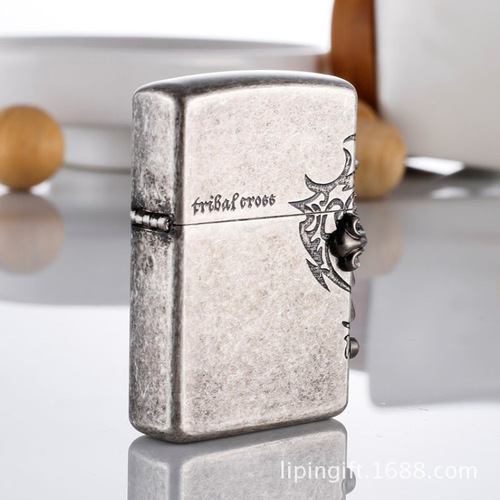 ZORRO/Zorro metal creative kerosene lighter antique antique silver side cross can be engraved and shipped