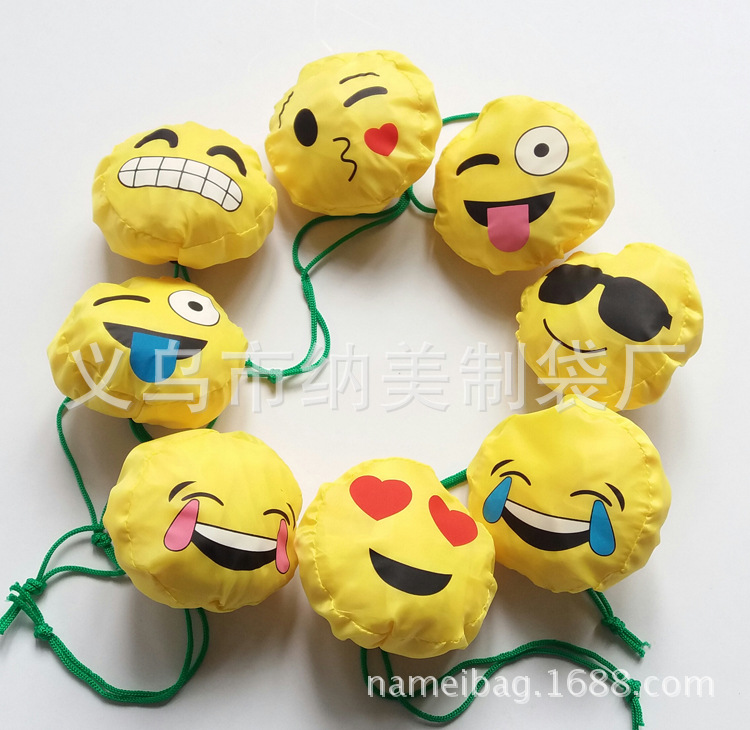 新款笑脸造型环保涤纶手提袋 多款表情新年礼品袋超市折叠购物袋