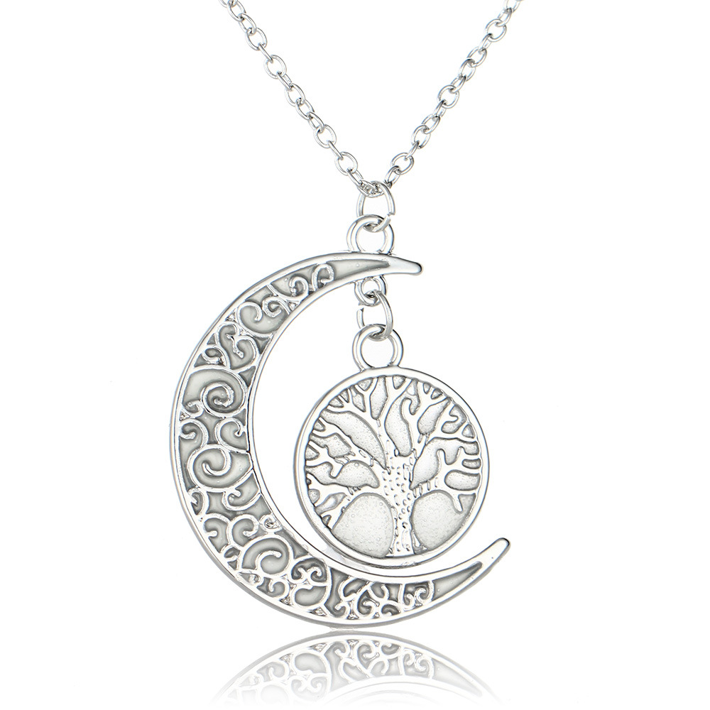 Best Seller In Europe And America Hollow Lucky Tree Moon Noctilucent Necklace Halloween Fluorescent Pendant Christmas Gift display picture 1