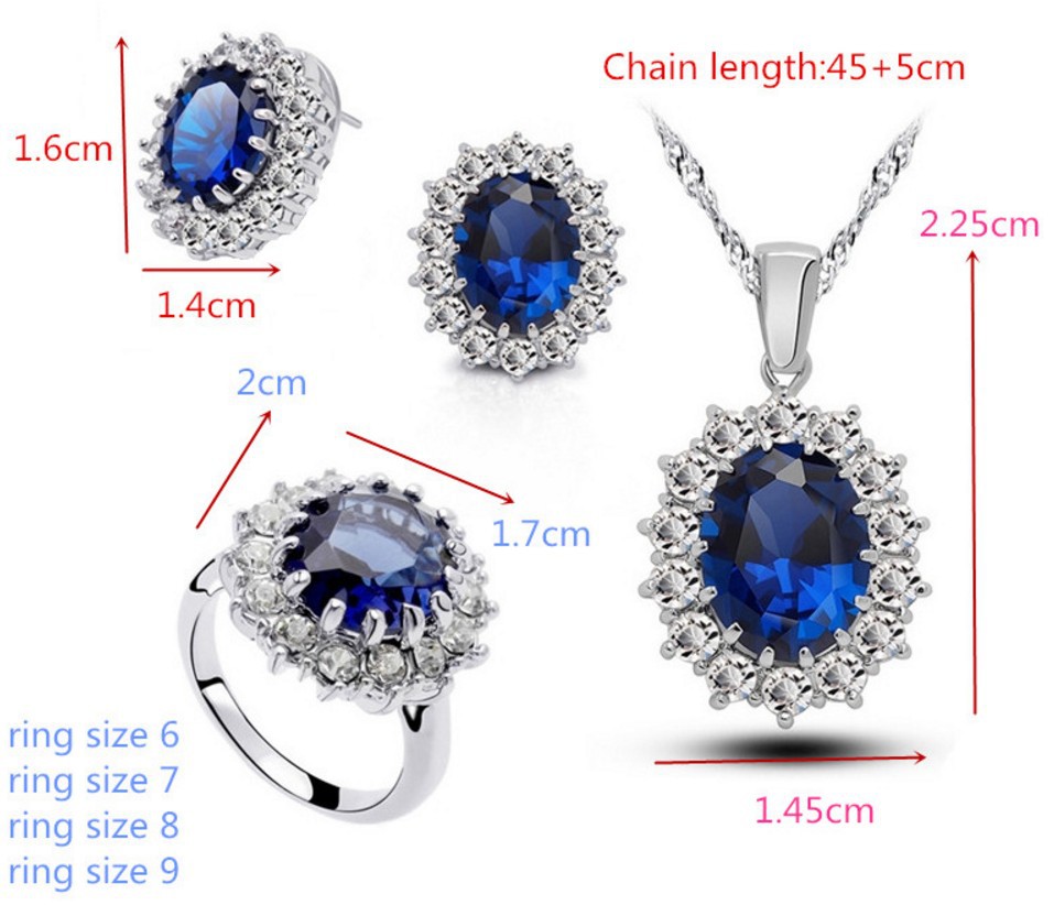 Prince William Princess Kate Married Tanzanite Sapphire Ring Earring Necklace Three Piece Set Wholesale Nihaojewelry display picture 6