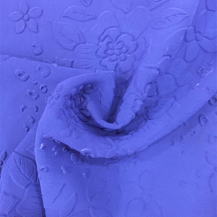 新款牡丹花珍珠雪纺底3D压花面料 休闲服时装面料 厂家直销