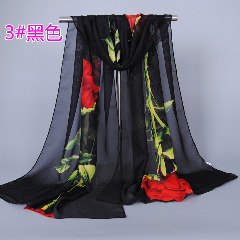 3#黑色 (1)  -玫瑰花丝巾 雪纺丝巾