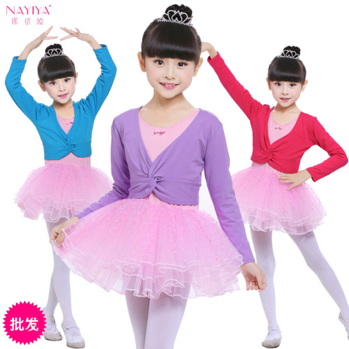 Children's Dance Shawl-Sleeve Top Spring and Autumn Girls' Cotton Small Jacket Dance Practice Clothing twisted short hoodie