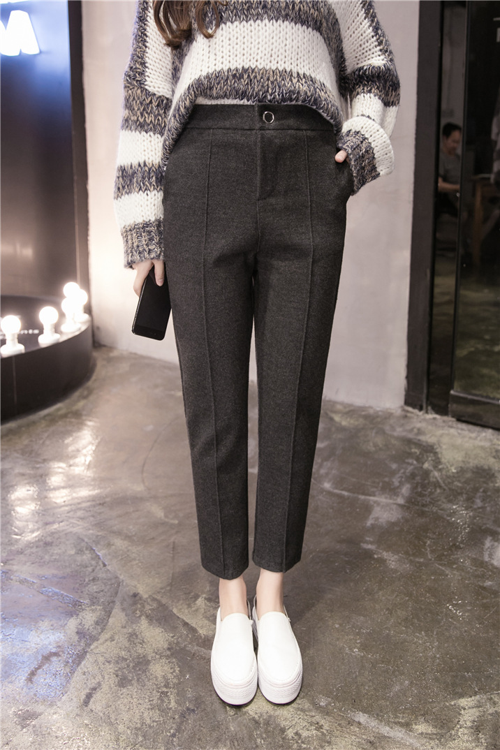 女式休闲裤-2016秋冬季新款九分毛呢裤女直筒