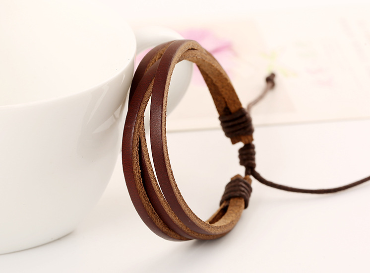 Multi-layer hand-woven first layer leather bracelet