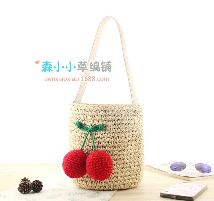 New Three-dimensional Cherry Ball Straw Woven One Shoulder Bag Wholesale Nihaojewelry display picture 14