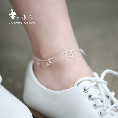 Mrs. Zeng S925 Sterling Silver fresh design Pentagon star Pendant Korean Edition personality Jewelry Anklet girl student gift