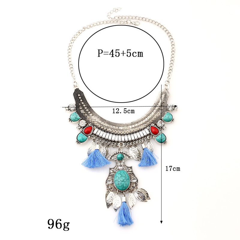 Retro Ethnic Style Geometric Alloy Tassel Inlay Artificial Diamond Resin Women's Necklace display picture 1