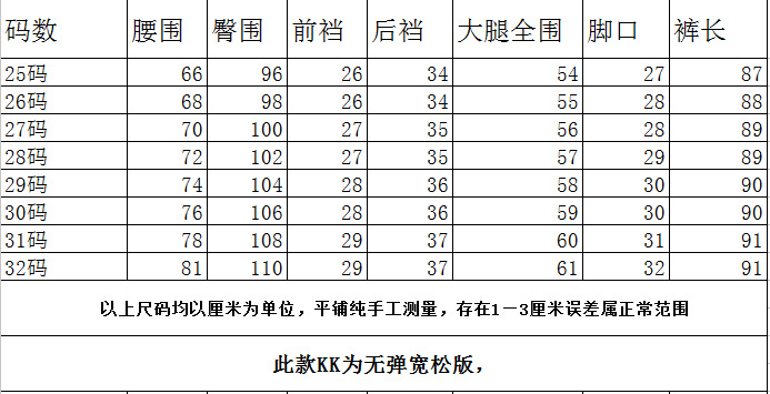 1310尺码表