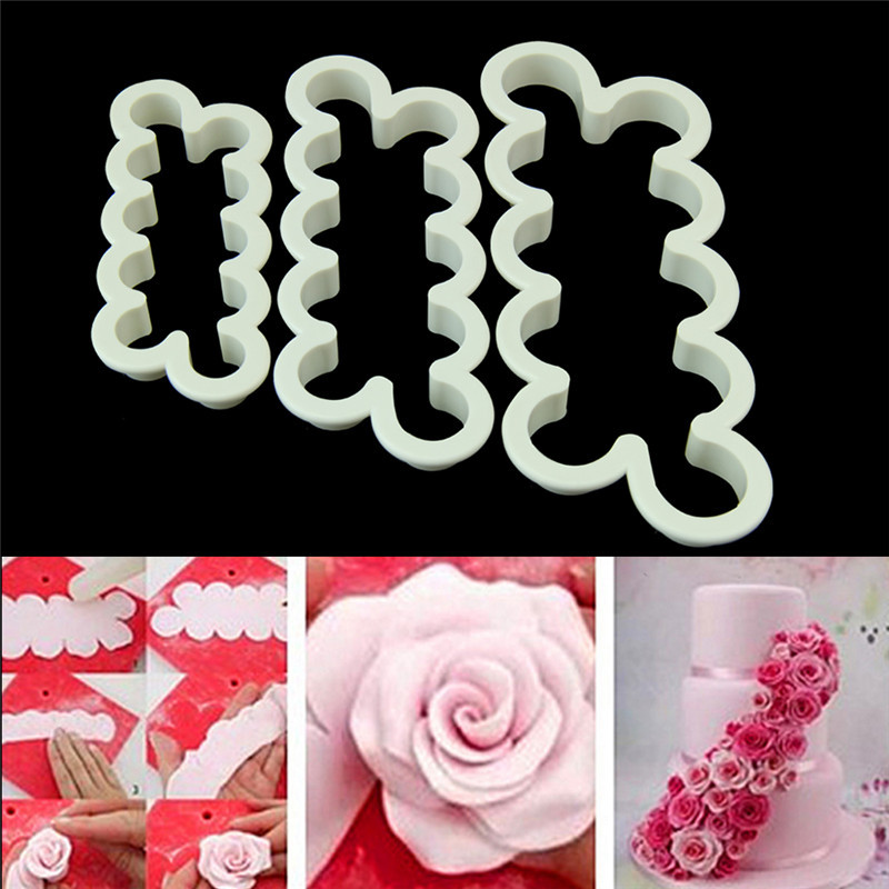 3PCS цельнолитая форма для розы пластиковая форма для торта с сахаром