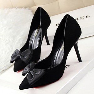 Han edition sexy fine nightclubs with high 9601-1 with lighter pointed hollow-out leopard bow single shoe heels