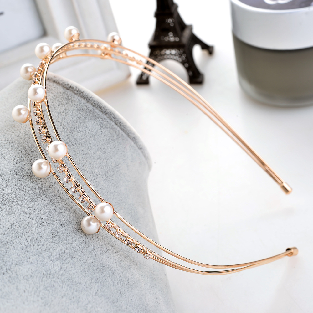 Fashion Geometric Alloy Inlay Artificial Pearls Rhinestones Hair Band display picture 3