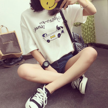 2016淘寶代理韓版夏新款字母印花大碼寬松閨蜜短袖t恤時尚打底衫