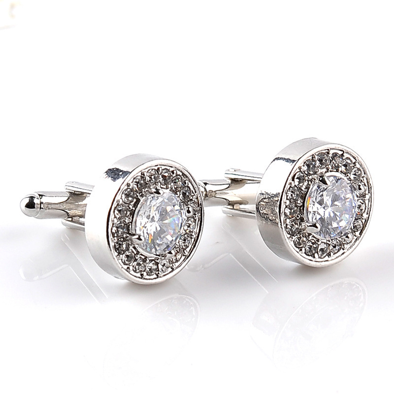 Rhinestone Material 1 Pair Simple Style Shiny Round Rhinestone Inlay Rhinestones Men's Cufflinks