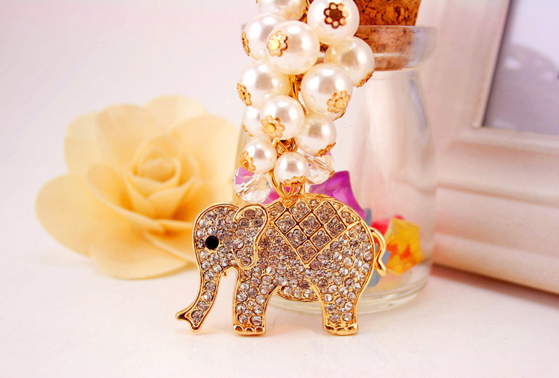 50g Weight Alloy, Metal Material Animal Pattern Unisex Gender White Color Pearl Elephant Keychain 7