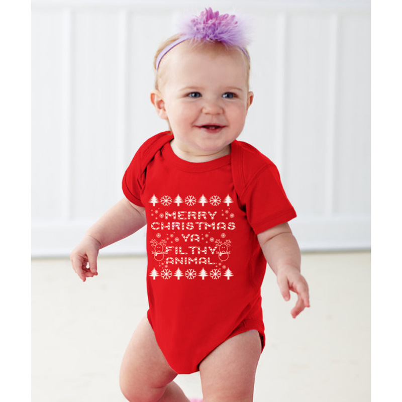 Children's Christmas jumpsuit boys and girls letter short sleeve Christmas suit_voghion.com