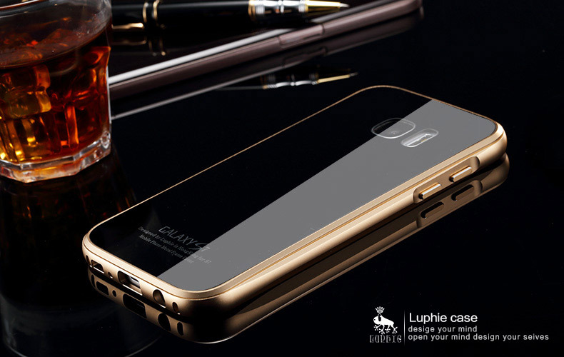 Luphie Aircraft Aluminum Metal Frame 9H Tempered Glass Back Cover Case for Samsung Galaxy S7 Edge G9350