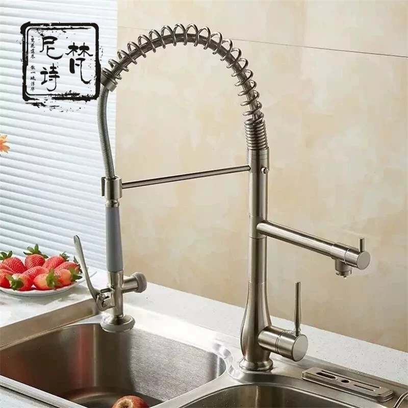 Производственный оптовый American spring high pressure double outlet faucet vegetable basin faucet kitchen wash basin hot and cold faucet