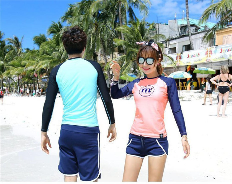 厂家直销淘宝新款情侣泳衣长袖防晒保守款运动