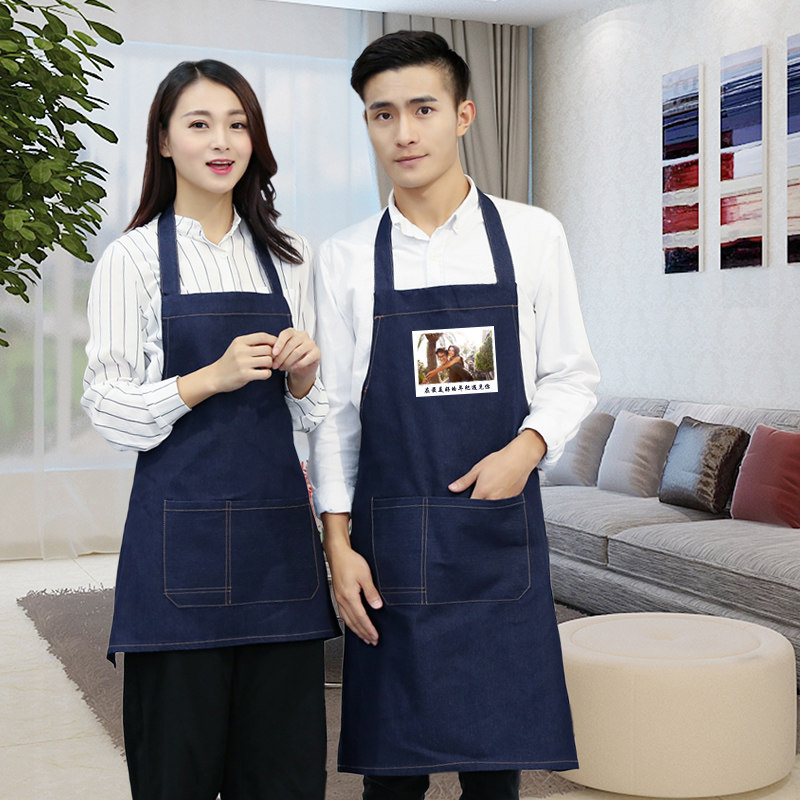 Moda coreana Denim delantal hombres y mujeres barista occidental restaurante cocina pintura personalizada ropa de trabajo logotipo impreso