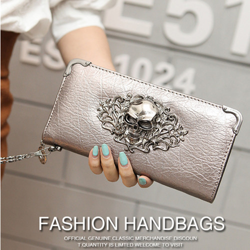  New Skull Fashion Personality Long Women’s Wallet Punk Men’s Clutch Mobile Phone Bag