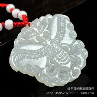 厂家直供精美吊坠阿富汗玉白玉蝴蝶吊坠玉石项链挂件阿富汗蝴蝶白