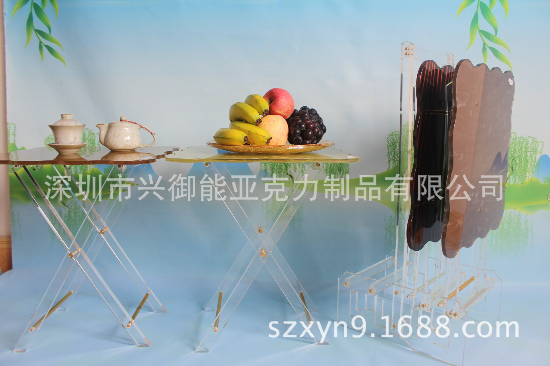 亚克力家具 五件套折叠咖啡桌 茶几 家居用品 有机玻桌子