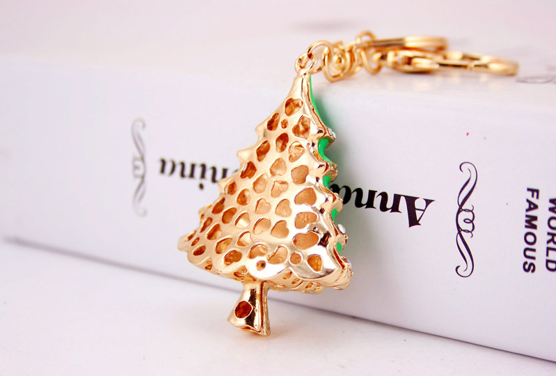 38g Weight Alloy, Metal Material Flower Pattern Unisex Gender Red, Green, Black Color Korean Oil Crafts Diamond-studded Christmas Tree Car Metal Pendant Bag Key Chain 12