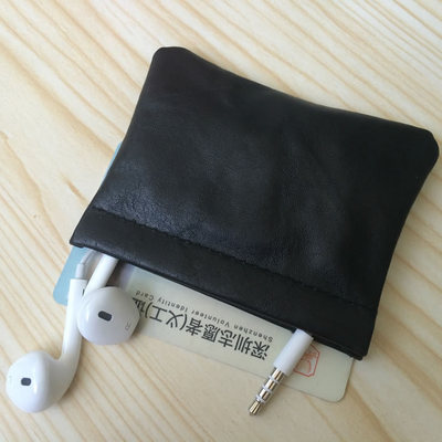真皮數碼收納袋自動閉合藍牙耳機包保護套頭層小羊皮耳塞包
