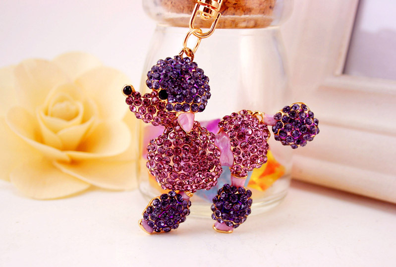 43g Weight Alloy, Metal Material Animal Pattern Unisex Gender Coffee, Pink, Purple, Blue Color Poodle Dog Car Keychain 13