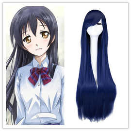100cm深蓝藏青色园田海未cos假发《love live》海末酱/海爷假毛