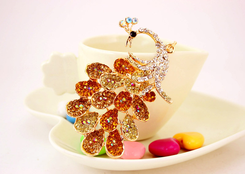 41g Weight Alloy, Metal Material Animal Pattern Unisex Gender Pink, Purple, Red, Blue, Gold Color Creative Diamond Peacock Keychain 13