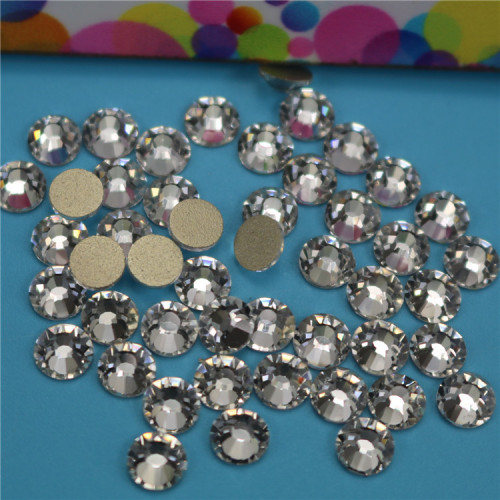 Crystal AB Glass Flat Back Rhinestones, Golden Back