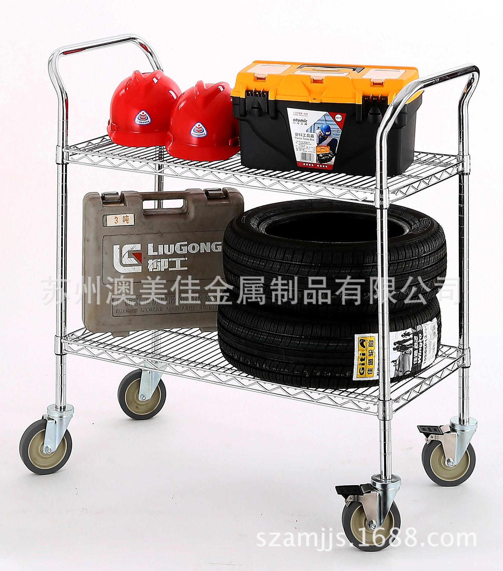 防静电小推车 电商拣货物流手推车 仓库物料周转双层手推车