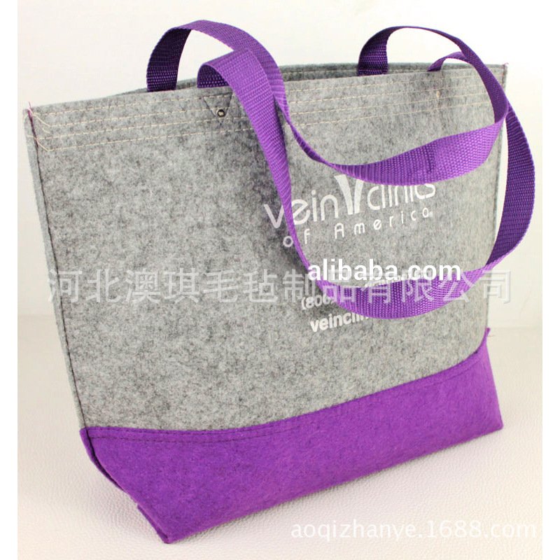 廠家供應 韓版手提羊毛氈包 時尚簡潔拼色單肩包 環保實用毛氈包