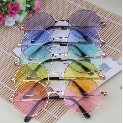 复古圆形太子镜劲爆日本彩色镜片荧光潮圆形太阳眼镜墨镜时尚个性|ru