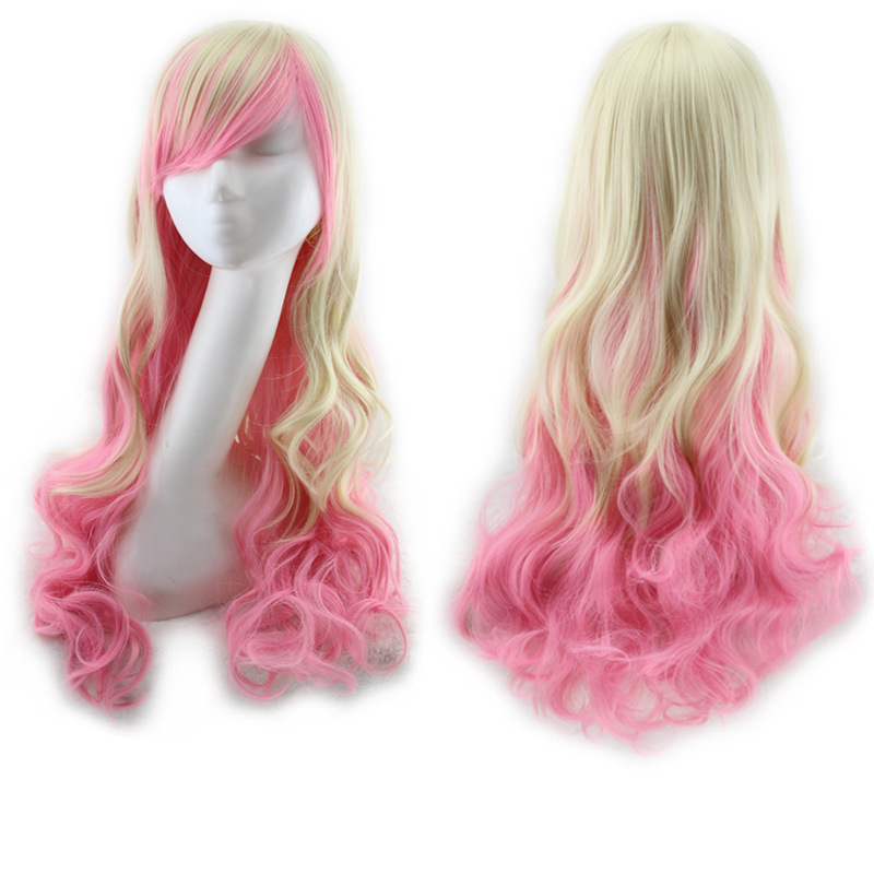 Peluca de pelo sintético Moda Anime Cosplay Fibra química Hermoso Largo Ondulado_voghion.com