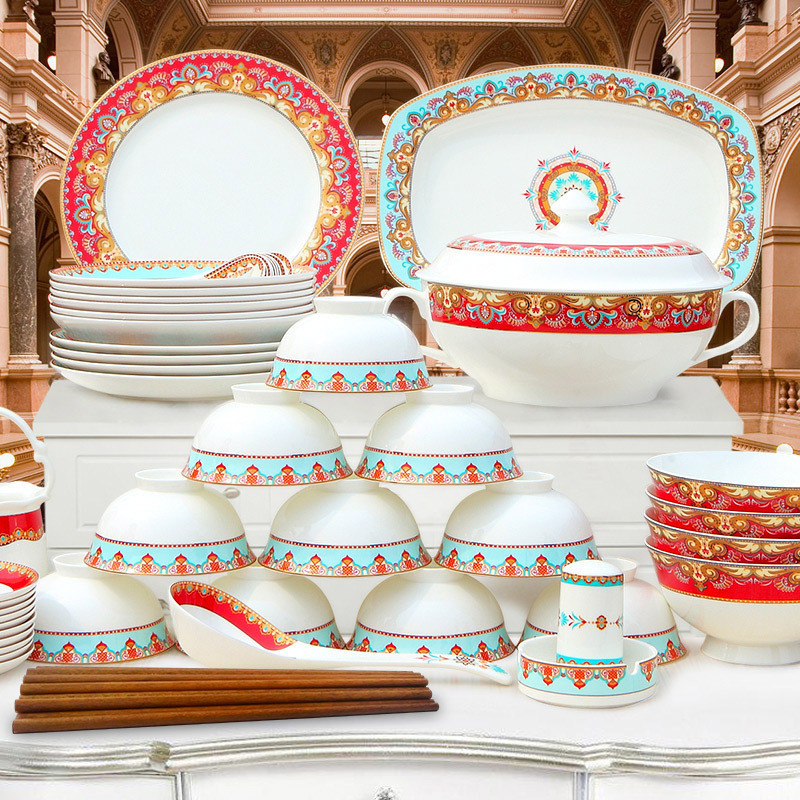 Tangshan bone china tableware suit bowls and dishes household bowls and chopsticks Royal Collection series wholesale with LOGO