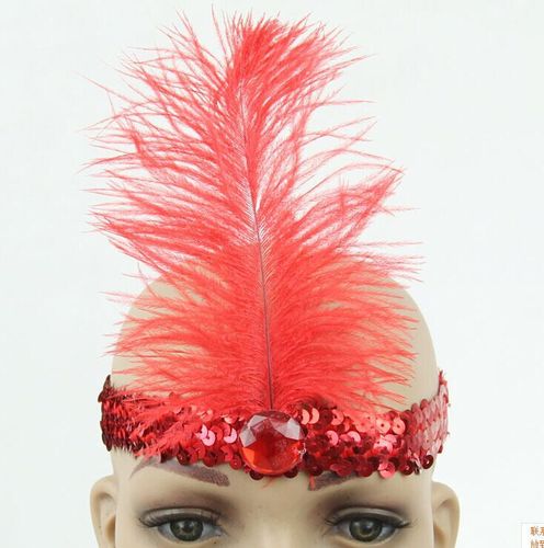 2pcs Indian Feather paillette Headbands for women girls men carnival prom party festival Ostrich Hair Headdress Diamond Colorful Hair band Festival Headbands