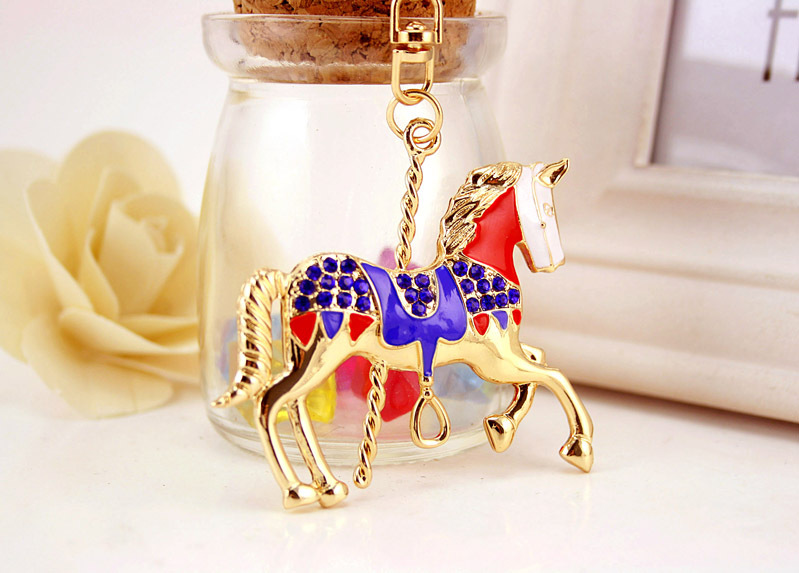 41g Weight Alloy, Metal Material Animal Pattern Unisex Gender Red, Black&White Color Creative Cute Cartoon Carousel Car Keychain 7
